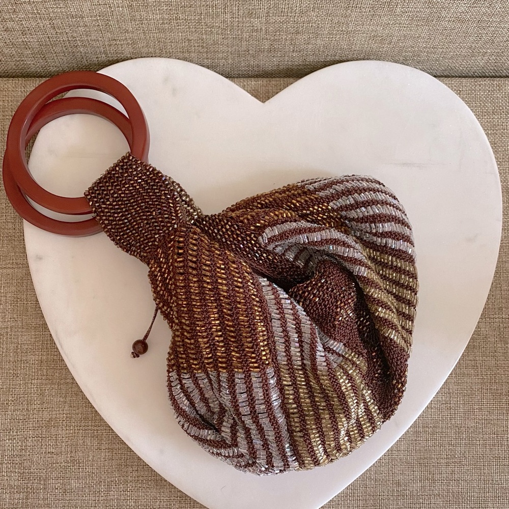 Beaded Wristlet with Wooden Handles